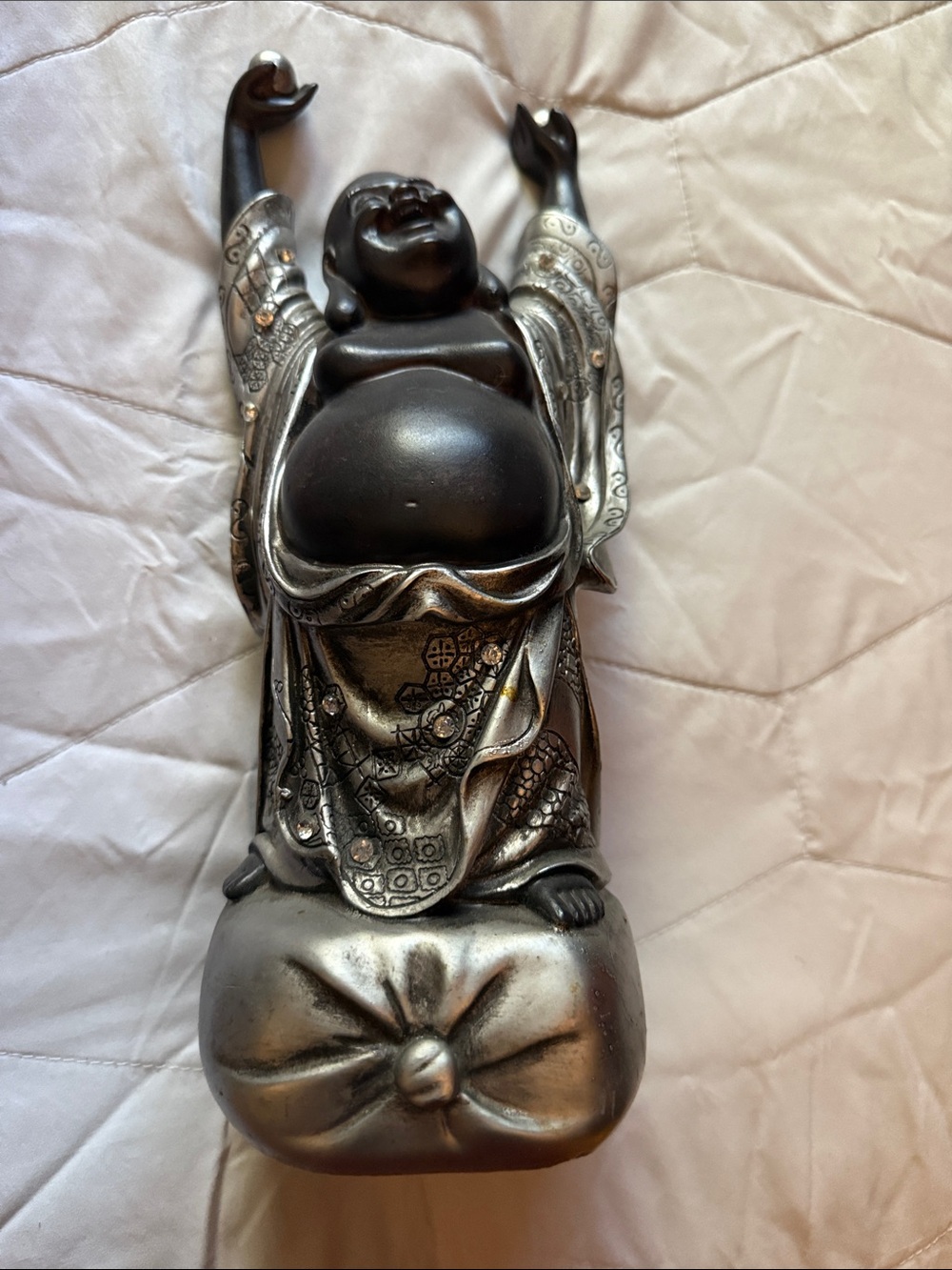 Laughing Buddha Home Art Statue in Black and Silver